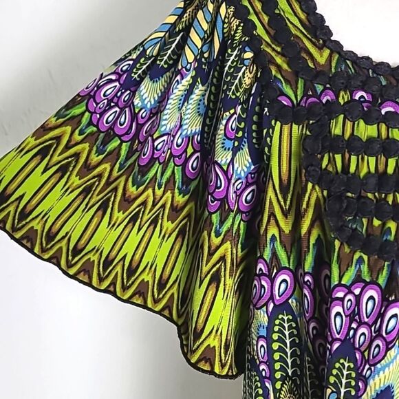 Cato Colorful Top with Embroidered Neckline, Purple, Green & Black, Size XL - Picture 4 of 8